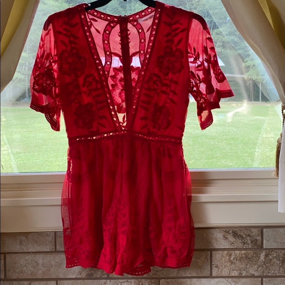 Red lace romper